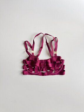 VICTORIA'S SECRET Maroon Red Strappy Bondage Unlined Balconet Bra, Size 32C